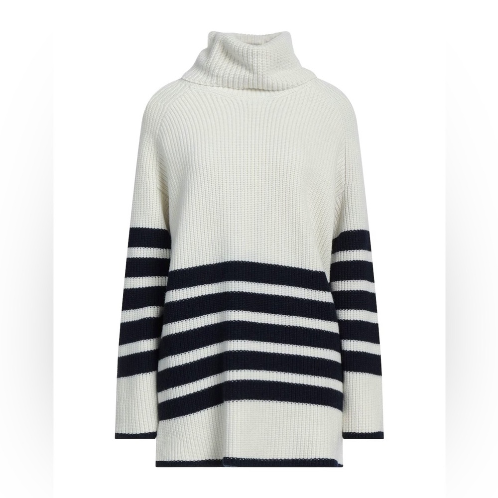 Daniele Fiesoli Merino Ribbed Cream and Black Cowl Turtleneck Sweater, L